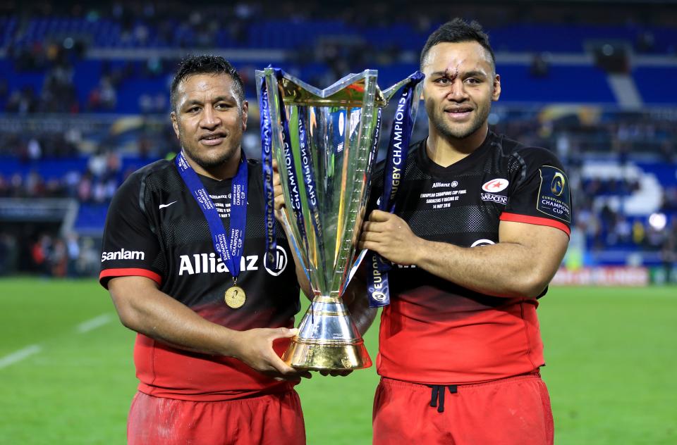 Brothers Mako Vunipola (left) and Billy Vunipola with the Heineken Champions Cup (Adam Davy/PA) (PA Wire)
