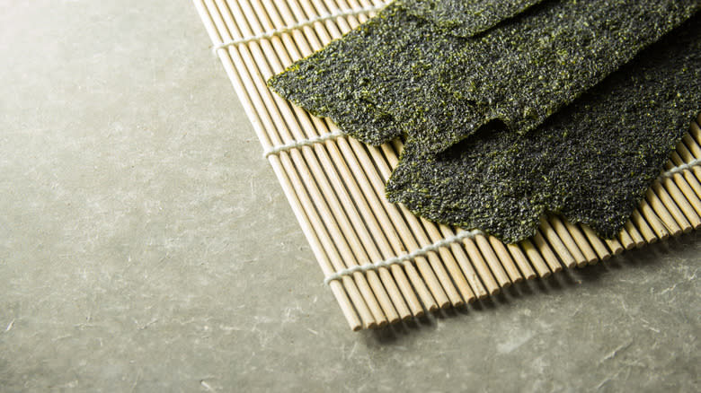 Nori sheets on bamboo mat