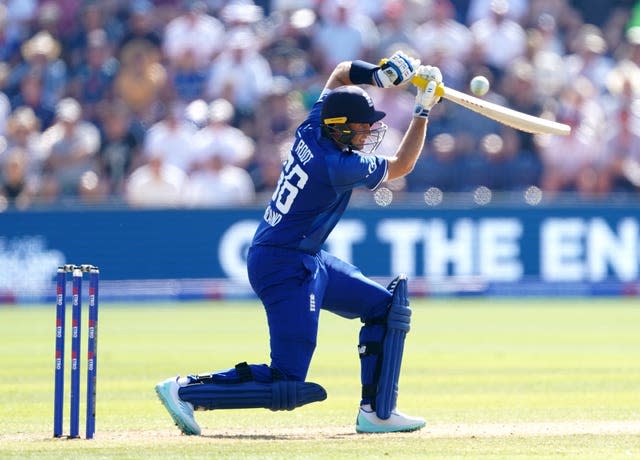 Joe Root leans into a classical drive in an ODI against New Zealand.