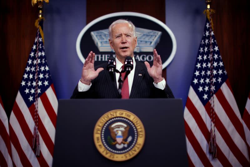 FILE PHOTO: U.S. President Joe Biden visits the Pentagon in Arlington, Virginia