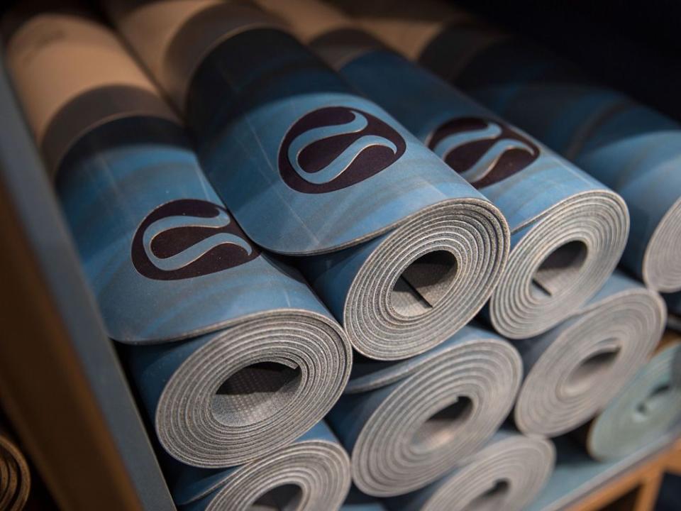  Yoga mats on display at a Lululemon Athletica Inc. sports apparel store in London, U.K.