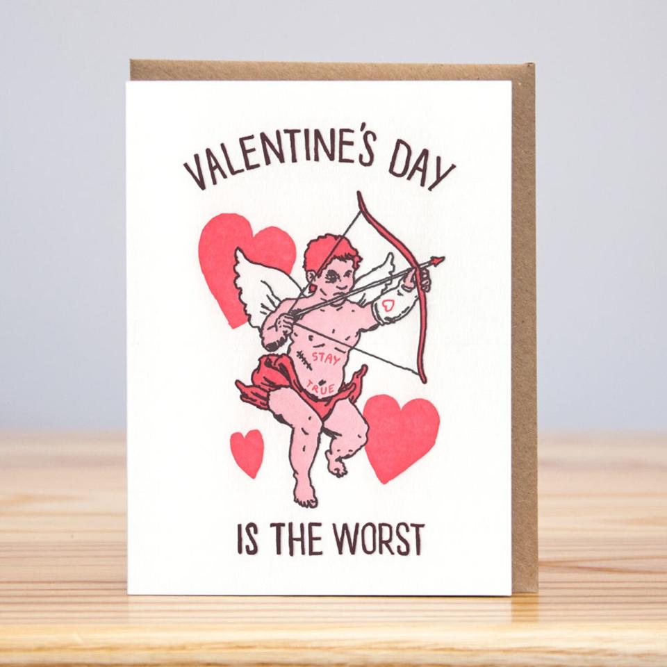 Unlike his arrow, this card will be a hit with your most cynical friends. <strong><a href="https://fave.co/2RUQ1wZ" target="_blank" rel="noopener noreferrer">Find it at Etsy</a></strong>.