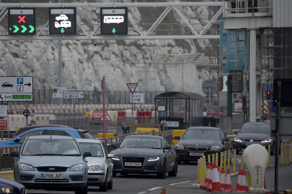 Cars leave Dover after disembarking a ferry from France (Getty Images)