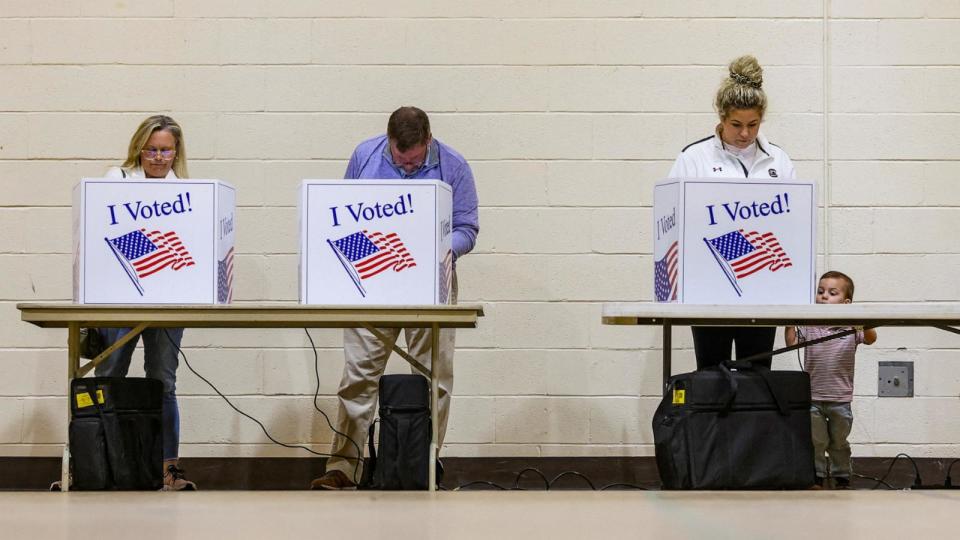 PHOTO: Voters cast their ballot at Kilbourne Park Baptist Church during the Republican presidential primary in Columbia, South Carolina, Feb. 24, 2024.  (Sam Wolfe/Reuters)