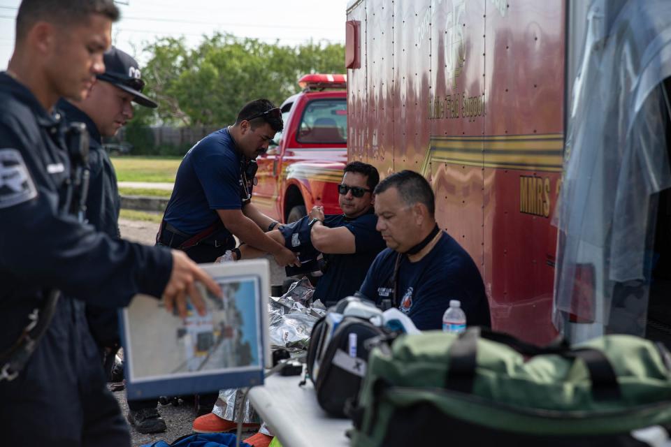Nueces County first responders and Texas National Guard's 6th Civil Support Team participate in a hazmat response exercise at the Hilltop Community Center in Corpus Christi on Aug. 11, 2022.