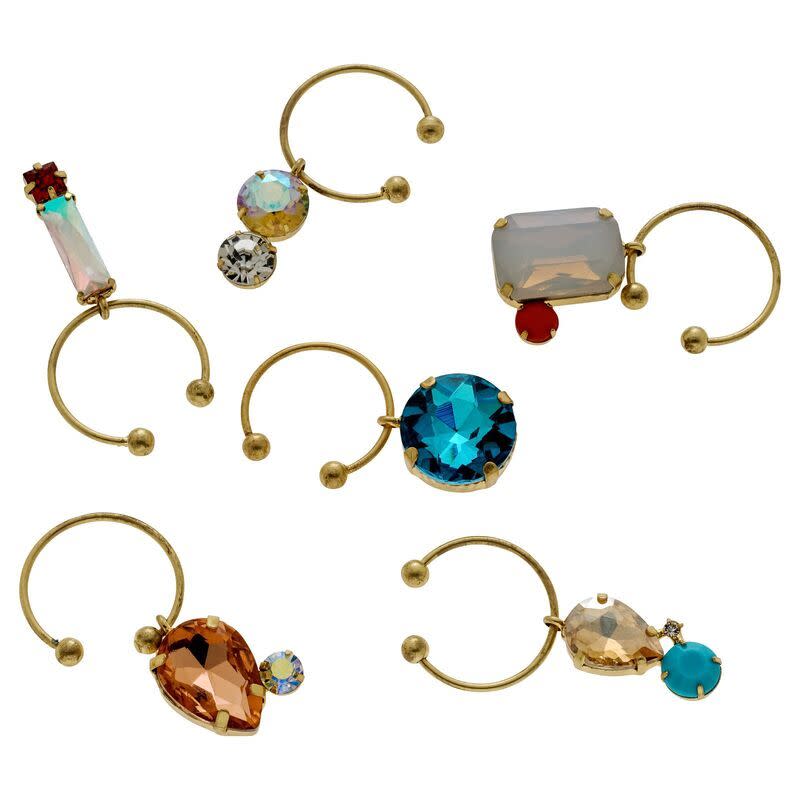 S/6 Jeweled Wine Charms, Gold/Blue/Multi