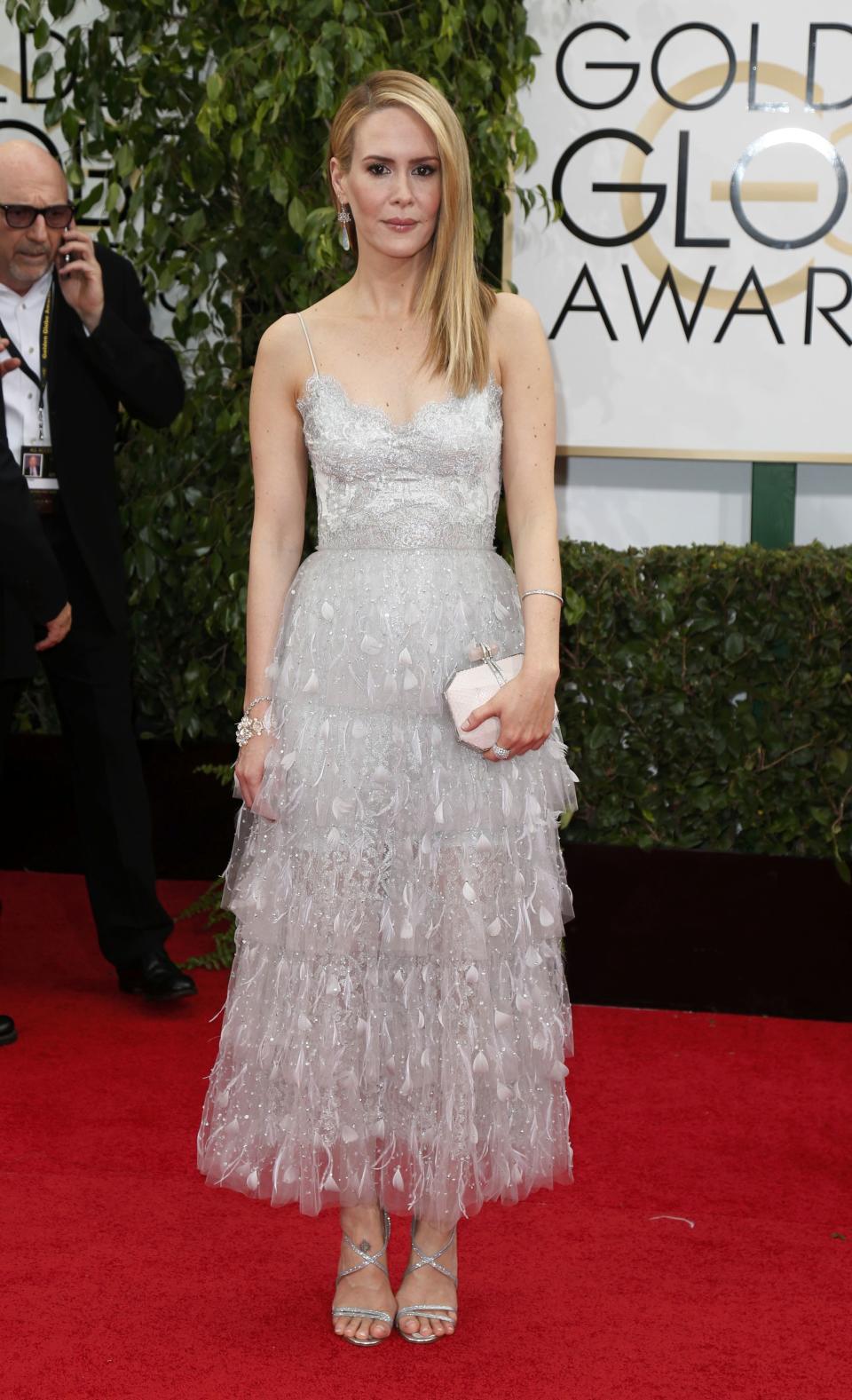 Sarah Paulson arrives at the 71st annual Golden Globe Awards in Beverly Hills