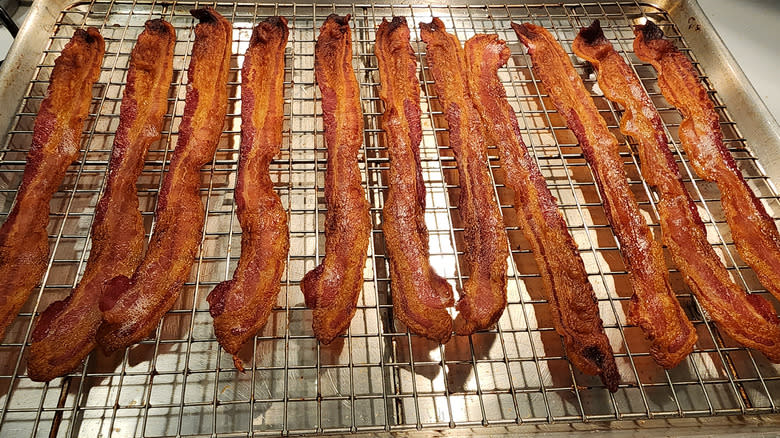 cooked bacon on sheet tray