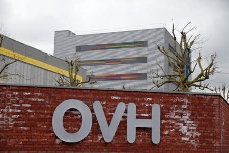 The logo of French web-hosting and server provider OVH is seen at the company's data centre site in Roubaix, France, April 5, 2018. REUTERS/Pascal Rossignol