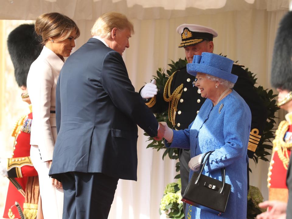 <p>President Trump and First Lady Melania are meeting with Queen Elizabeth at Windsor Castle today, after months of controversy. In addition to a tea, the leaders also took in a military parade, and a Despite the protests of his visit, Trump said he is very much looking forward to today's event. "I really look forward to meeting [the Queen]. I think she represents her country so well," Trump said in an interview with <em>The Sun.</em> “If you think of it, for so many years she has represented her country, she has really never made a mistake. You don’t see, like, anything embarrassing. She is just an incredible woman." Read on to see all the photos from today's events.</p>