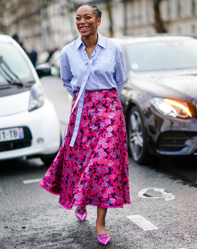 Romantic Spring Style: White Button Down, Silk Scarf & Pleated