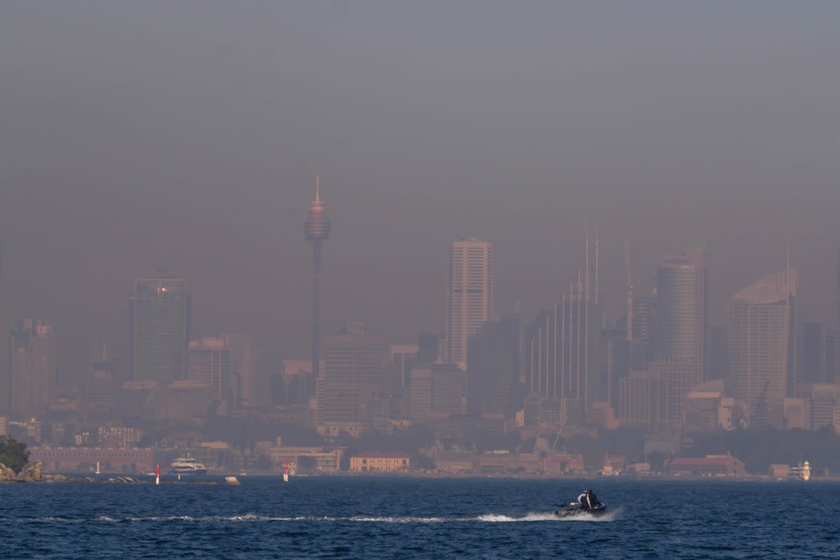 A thick blanket of smoke hangs over parts of the Sydney as wildfires burn  (AP)