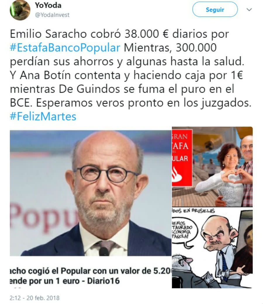 <p>Otros se acuerdan de la crisis del Banco Popular y la gestión que hizo el Ministerio de Economía al respecto. (Foto: Twitter / <a rel="nofollow noopener" href="https://twitter.com/YodaInvest" target="_blank" data-ylk="slk:@YodaInvest;elm:context_link;itc:0;sec:content-canvas" class="link "><span>@YodaInvest</span></a>) </p>