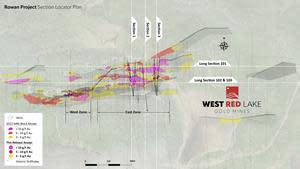 FIGURE 1. Deposit-scale plan map of Rowan Mine Target area showing traces and intercepts for holes highlighted in this News Release.