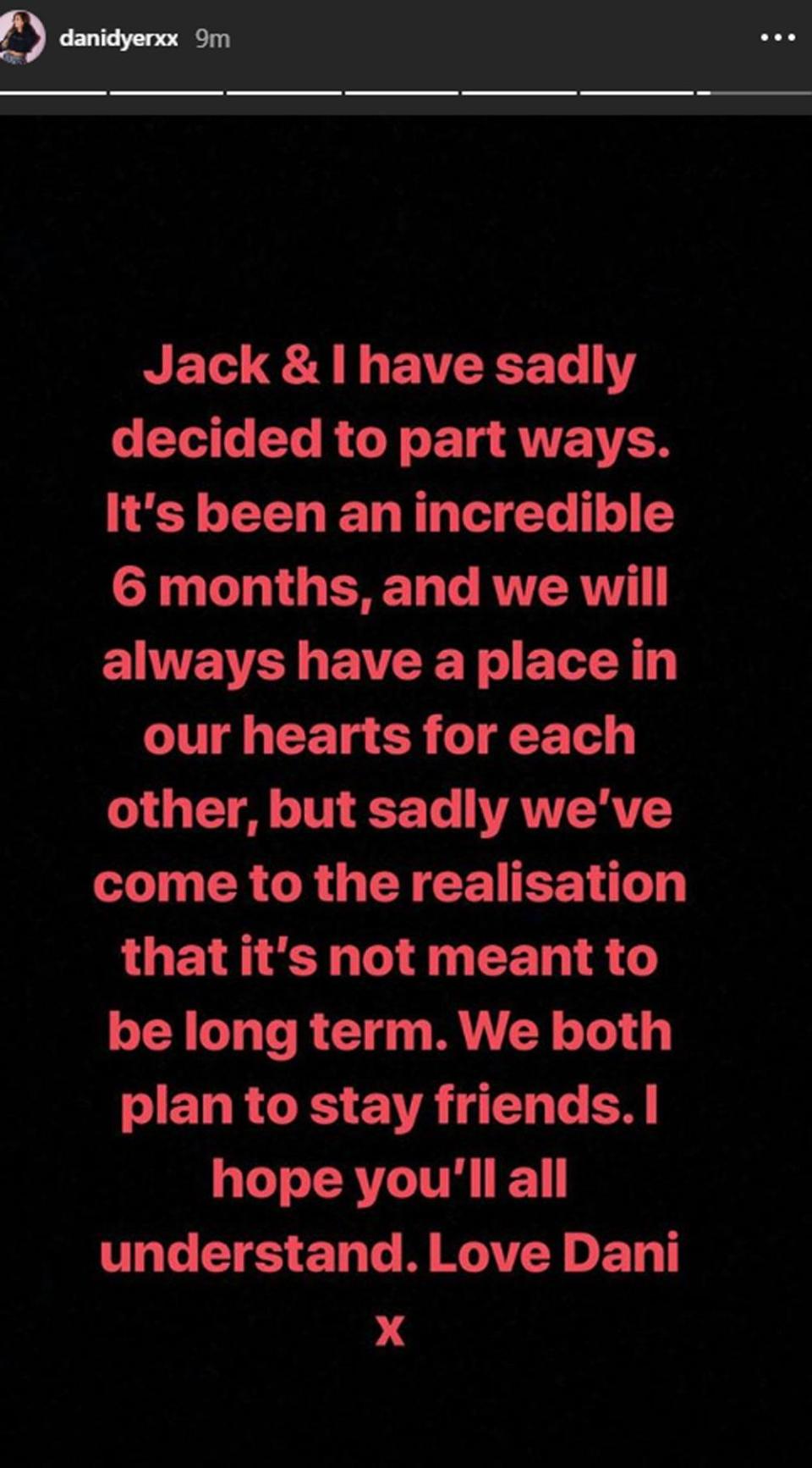 Statement: Dani Dyer wrote the sad news on Instagram (Instagram / Dani Dyer)