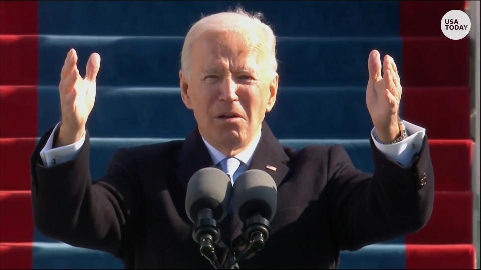 President Joe Biden delivers his inaugural address at the U.S. Capitol.