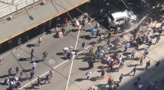 An ariel shot shows the aftermath the vehicle left in Melbourne's CBD. Source: Twitter/ Terminus Value