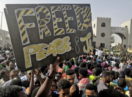Sudanese demonstrators rally outside the army headquarters even after the toppling of veteran ruler Omar al-Bashir