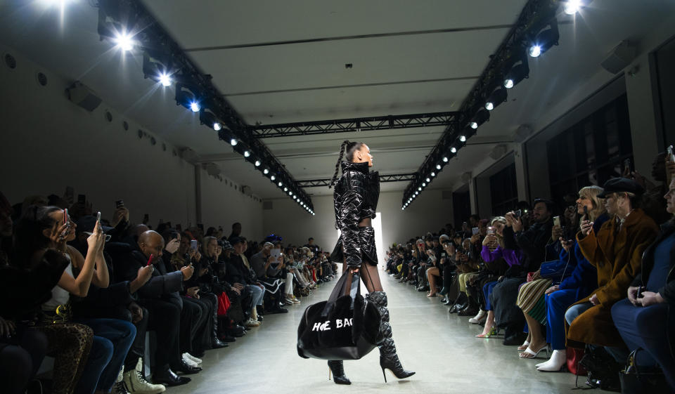 The LaQuan Smith collection is modeled during Fashion Week, Saturday, Feb. 8, 2020, in New York. (AP Photo/Eduardo Munoz Alvarez)