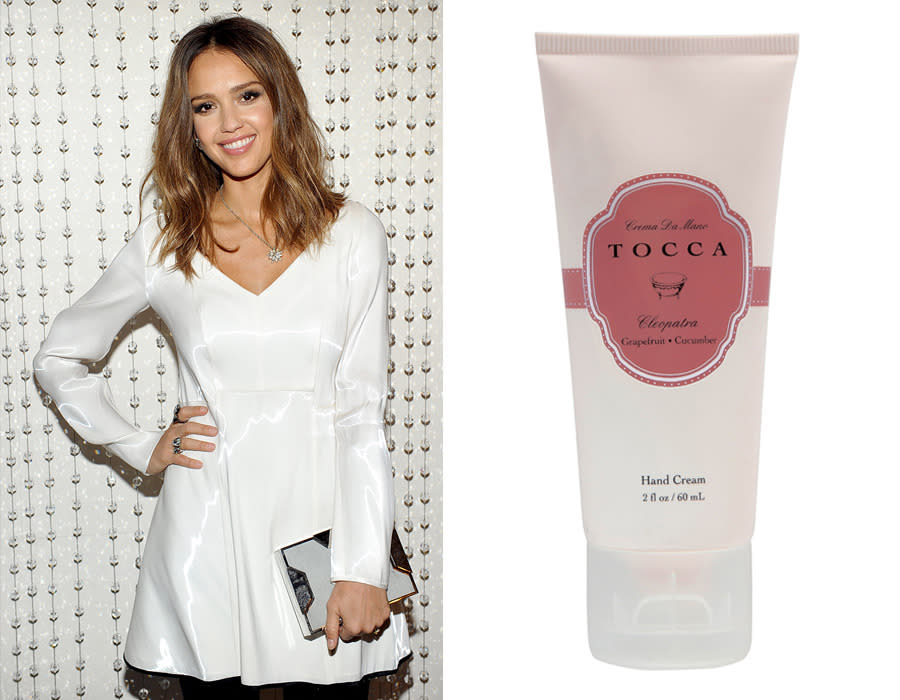 <p>Coconut oil combines with avocado oil, aloe, shea butter, and chamomile in one of Jessica Alba’s favorite hand creams, <a href="http://www.tocca.com/collections/beauty-bath-body-hand-cream" rel="nofollow noopener" target="_blank" data-ylk="slk:TOCCA Crema da Mano" class="link ">TOCCA Crema da Mano</a> ($10-20), which comes in eight of the brand’s signature scents. (Our favorite is Cleopatra, with notes of grapefruit and cucumber.)</p><p><i>(Photo: Getty Images/TOCCA)</i><br></p>