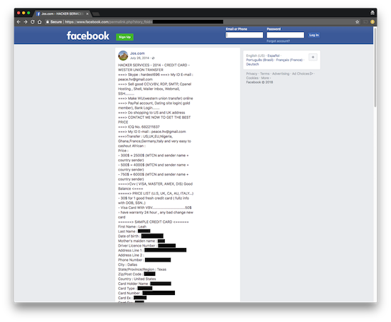 Cybercriminals have been advertising stolen information like addresses, credit
