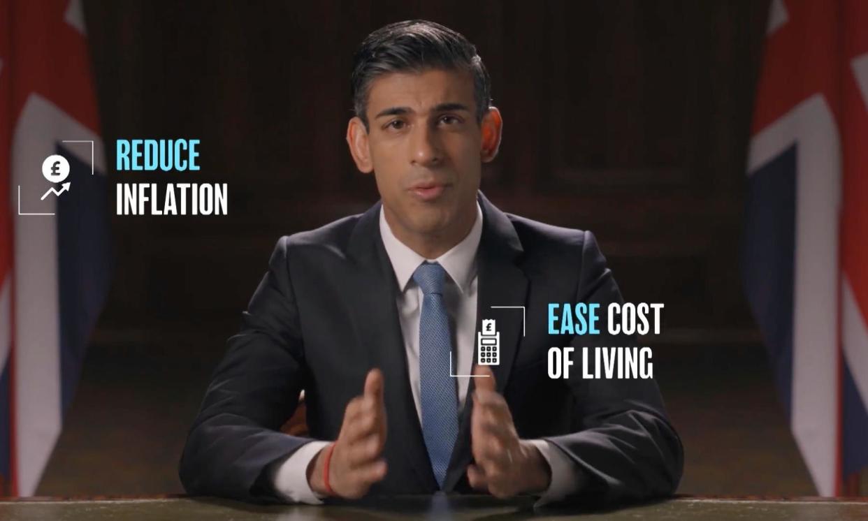 <span>Rishi Sunak speaking during a Tory party political broadcast. Viewers are increasingly switching off these traditional broadcasts.</span><span>Photograph: No credit</span>