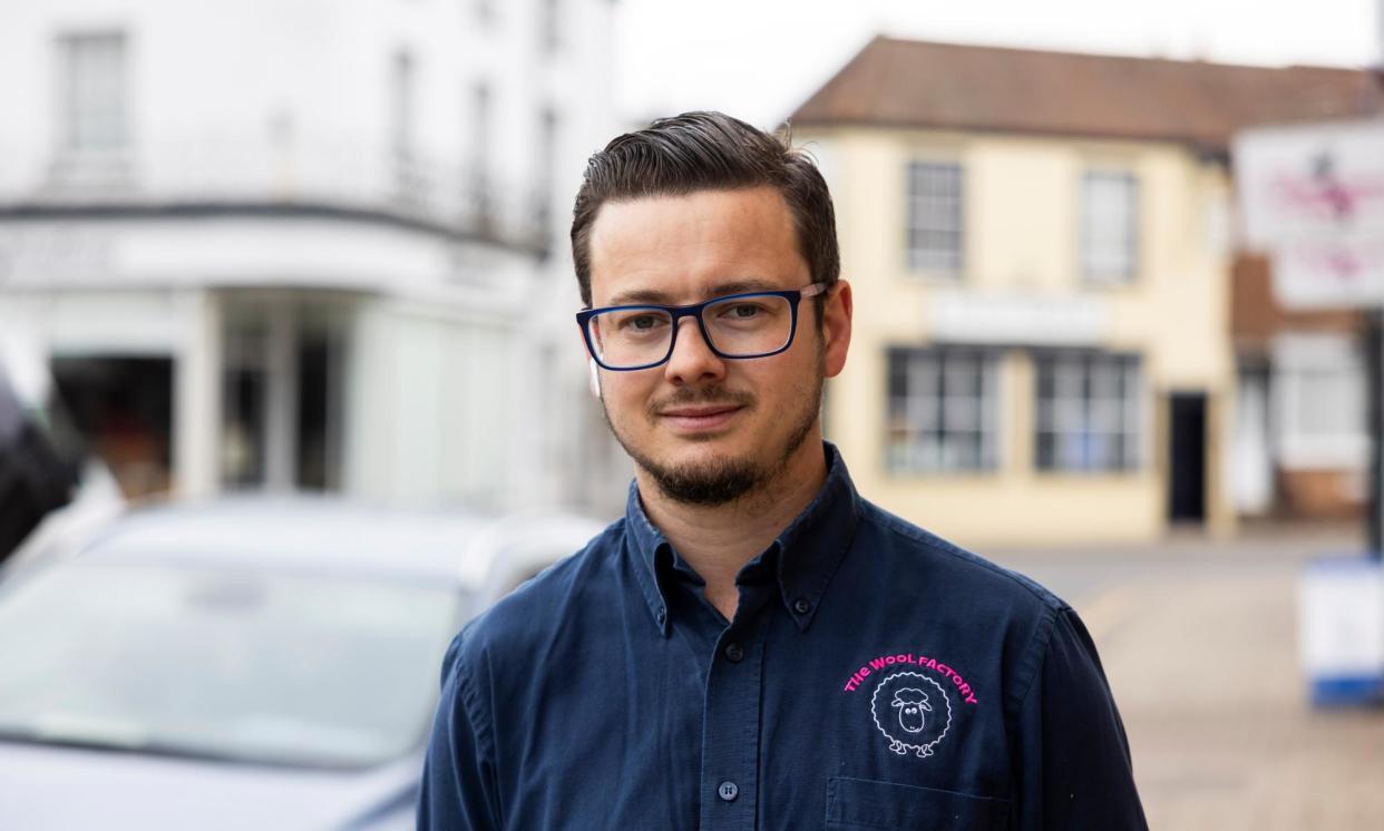 <span>Matthew Warner, who works in the family wool business in Alford, is attracted by what Reform has to offer.</span><span>Photograph: Fabio De Paola/The Guardian</span>