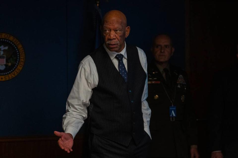 Morgan Freeman as Secretary of State Mullins in “Special Ops: Lioness”, episode 8, season 1, streaming on Paramount+, 2023. Luke Varley/Paramount+