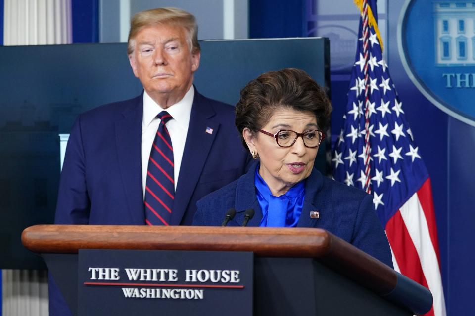 The Administrator of the Small Business Administration Jovita Carranza speaks during the daily briefing on the novel coronavirus, COVID-19, in the Brady Briefing Room at the White House on April 2, 2020, in Washington, DC. (Photo by MANDEL NGAN / AFP) (Photo by MANDEL NGAN/AFP via Getty Images)