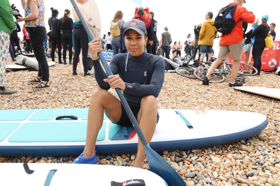 Olympian Dame Kelly Holmes at a protest by Surfers Against Sewage in Brighton (Lia Toby/PA Media Assignments)