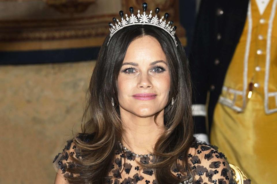 <p>Fredrik Sandberg/TT/Shutterstock</p> Princess Sofia at the state banquet at Stockholm Palace on April 23, 2024.