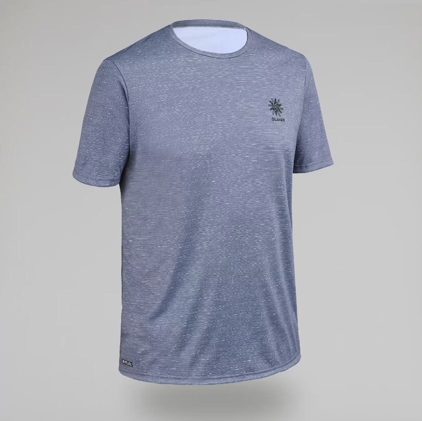 A photo of a Men's surfing short-sleeved anti-UV T-shirt in grey. (PHOTO: Decathlon Singapore)