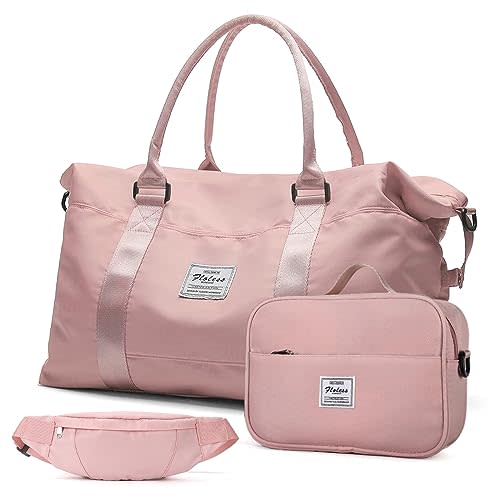 Travel Duffel Bag for Sports Gym,Shoulder Weekender Overnight Bag for Women with Trolley Sleeve Carry On Tote Bag, Set,Pink (AMAZON)