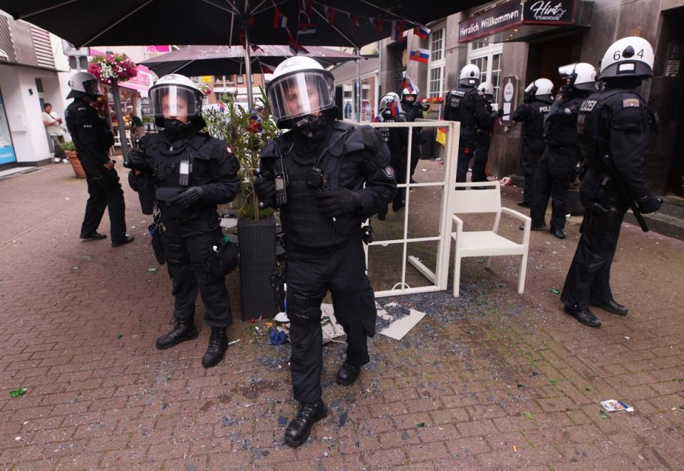 Police in Gelsenkirchen ahead of the Serbia and England game   (Reuters)