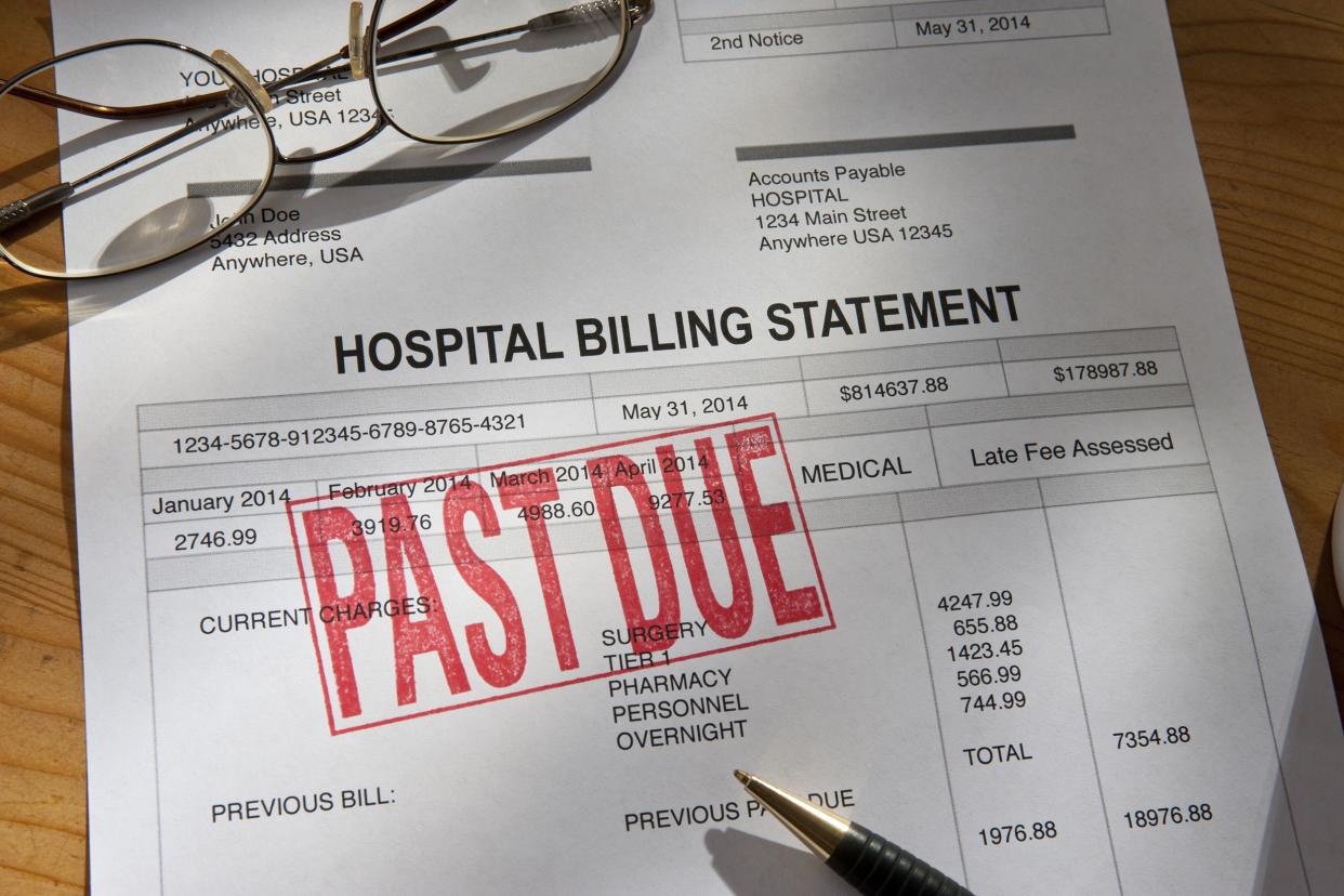 hospital billing statement with past due stamped on the invoice