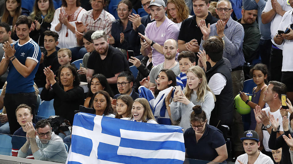 Greek spectators, pictured here watching Stefanos Tsitsipas in action at the Australian Open.