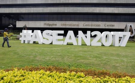 The Association of Southeast Asian Nations (ASEAN) sign is pictured outside the Philippine International Convention Centre, the venue of the coming ASEAN summit in Manila, Philippines April 25, 2017. REUTERS/Erik De Castro