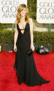 A strategically placed buckle added an edge to Aniston's black gown at the 2004 Golden Globe Awards (Photo by Carlo Allegri/Getty Images)