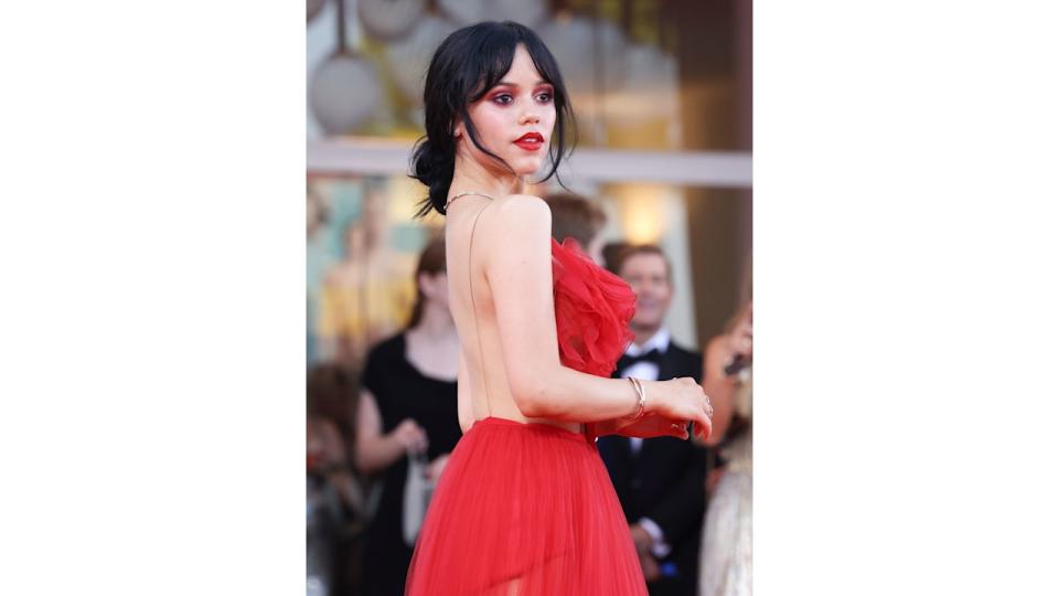 Jenna Ortega attends a red carpet for the movie "Beetlejuice Beetlejuice" during the 81st Venice International Film Festival at  on August 28, 2024 in Venice, Italy.