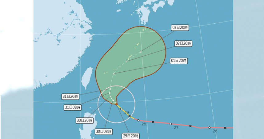 氣象局29日晚間發布瑪娃颱風海上颱風警報。（圖／氣象局）