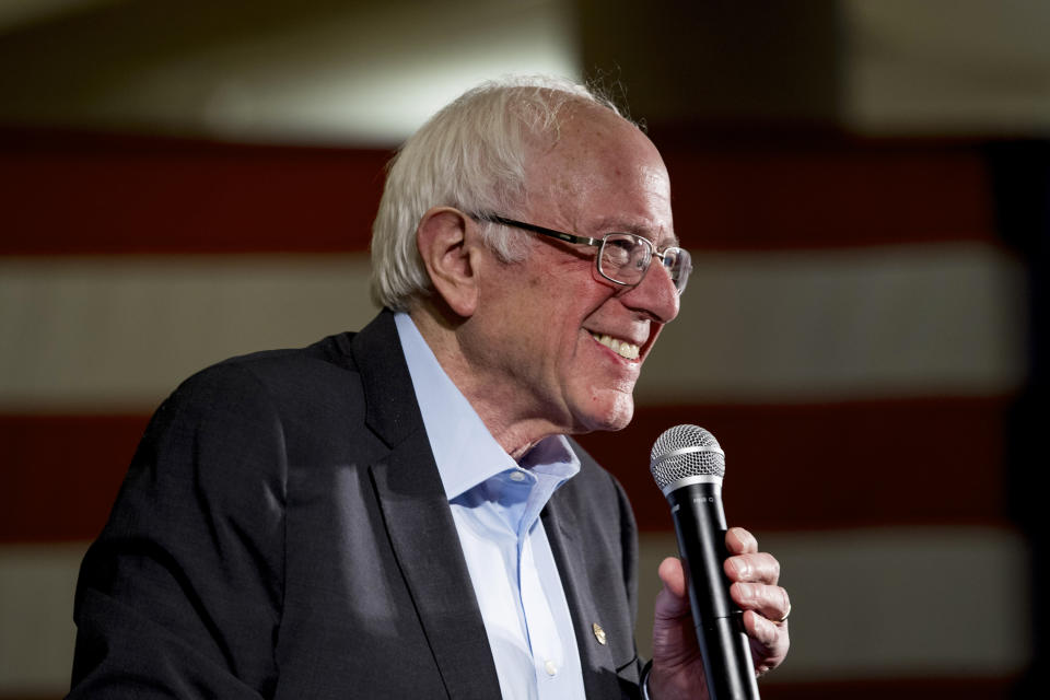 Democratic presidential candidate Sen. Bernie Sanders, I-Vt., speaks at a campaign stop at the State Historical Museum of Iowa, Monday, Jan. 20, 2020, in Des Moines, Iowa. (AP Photo/Andrew Harnik)