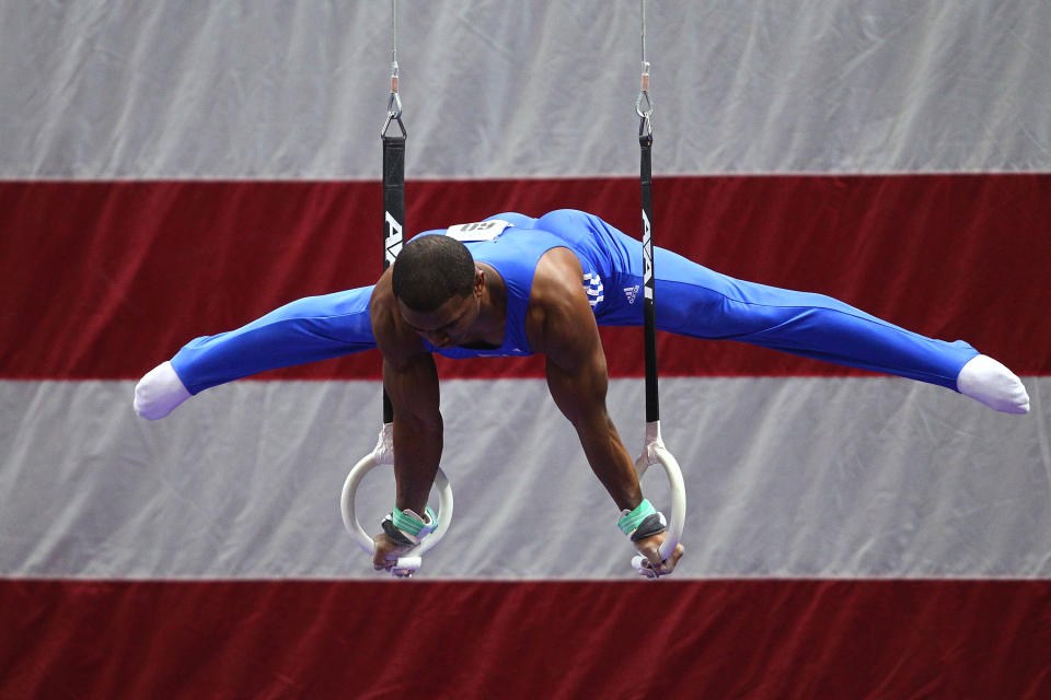 John Orozco competes on the rings during the Senior Men's competition on Day 3 of the Visa Championships at Chaifetz Arena on June 9, 2012 in St. Louis, Missouri. (Photo by Dilip Vishwanat/Getty Images)