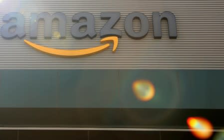 FILE PHOTO: The logo of Amazon is seen at their new warehouse during its opening announcement on the outskirts of Mexico City