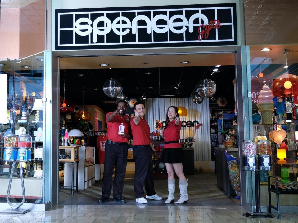 The cast of "The Goldbergs" outside Spencer Gifts.