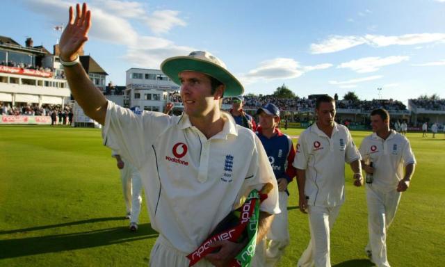 Michael Vaughan waves to the crowd after beating Australia in the fourth Test at Trent Bridge in 2005.