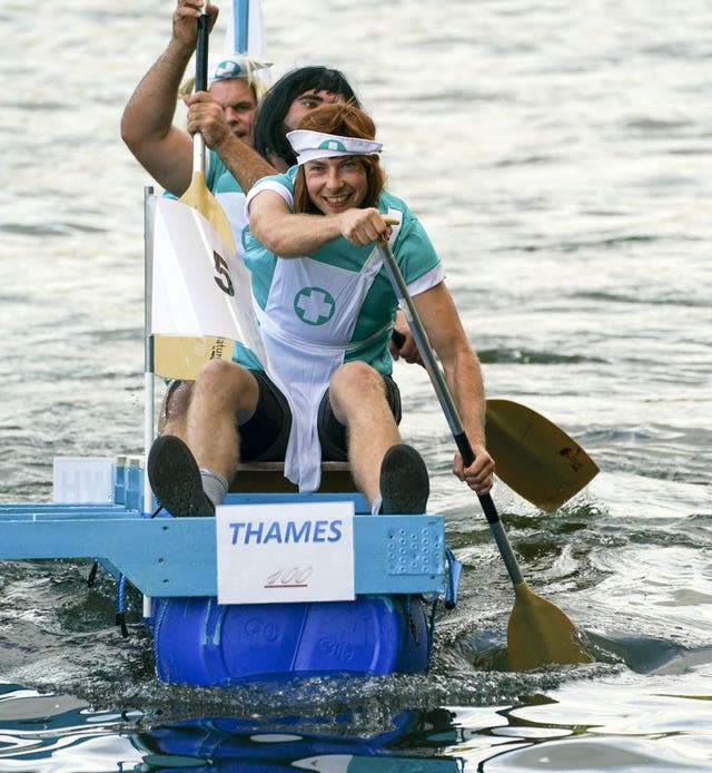 Rowers in medical scrubs