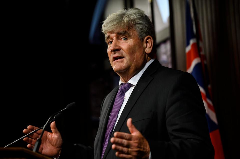 Interim leader of the Ontario Liberal Party John Fraser speaks with media at Queen's Park on Sept. 14, 2022.
