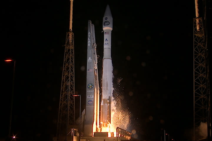 The Atlas V rocket with the TDRS-K spacecraft aboard at the launch pad at Cape Canaveral Air Force Station in Florida. (NASA)