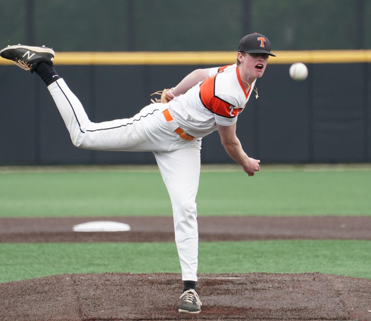 Tuckahoe pitcher Jackson Snyder (7) delivers a pitch during the NYSPHSAA Class C championship game against Chatham at Binghamton University in Vestal on Saturday, June 10, 2023.