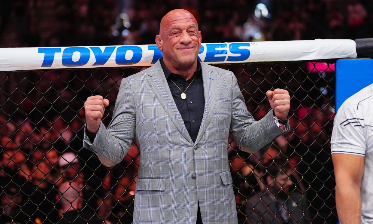 <span>Mark Coleman makes an appearance at UFC 300, weeks after narrowly escaping death. </span><span>Photograph: Jeff Bottari/Zuffa LLC/Getty Images</span>